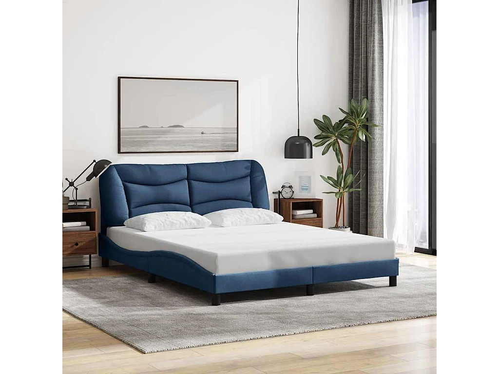 Cadre de lit sans matelas Hvar bleu 160x200 cm tissu