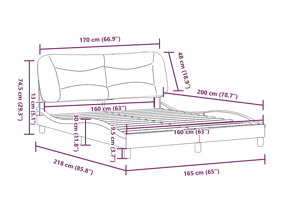 Cadre de lit sans matelas Hvar bleu 160x200 cm tissu