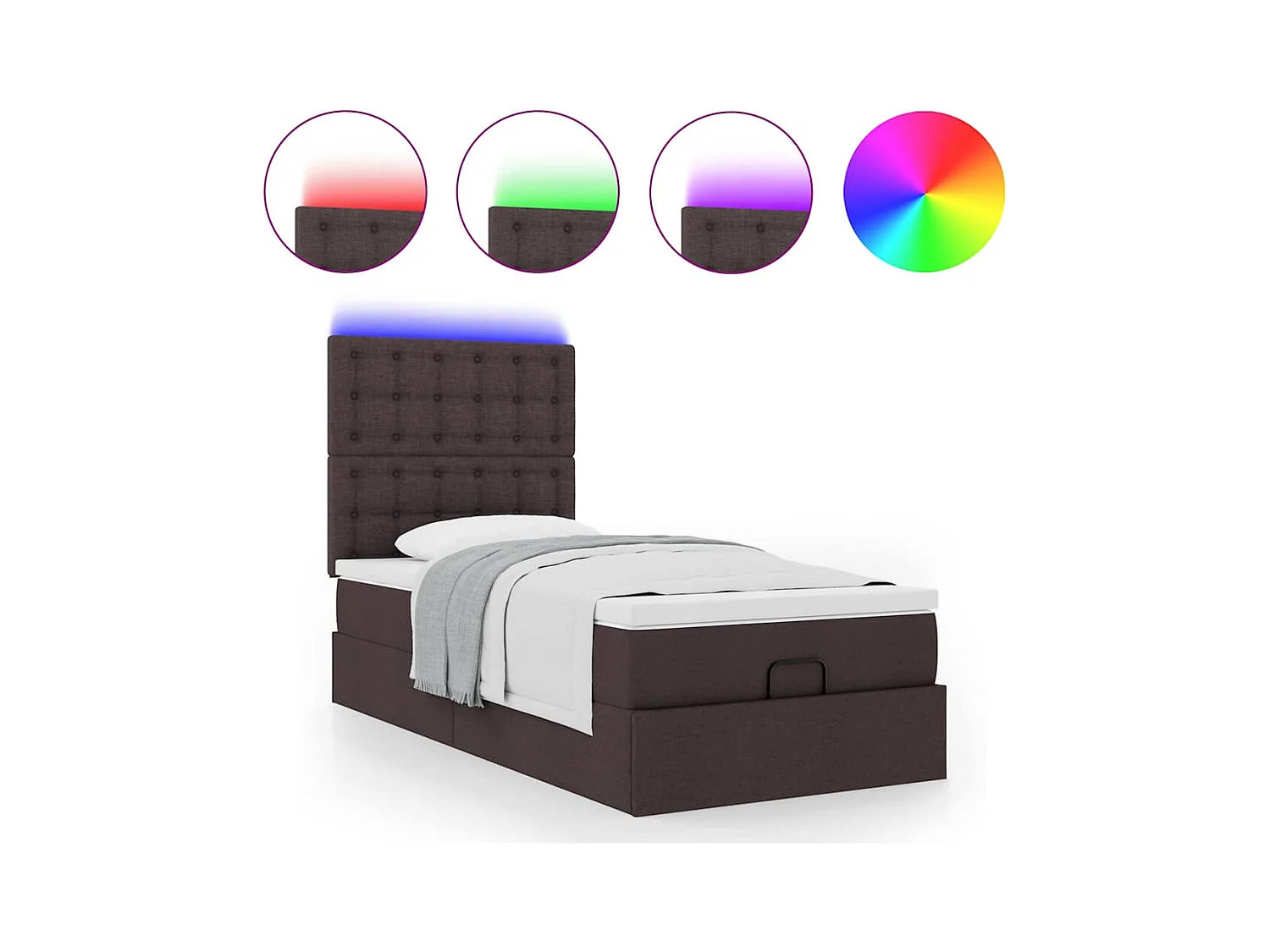 Cadre de lit ottoman avec matelas marron foncé 100x200 cm tissu