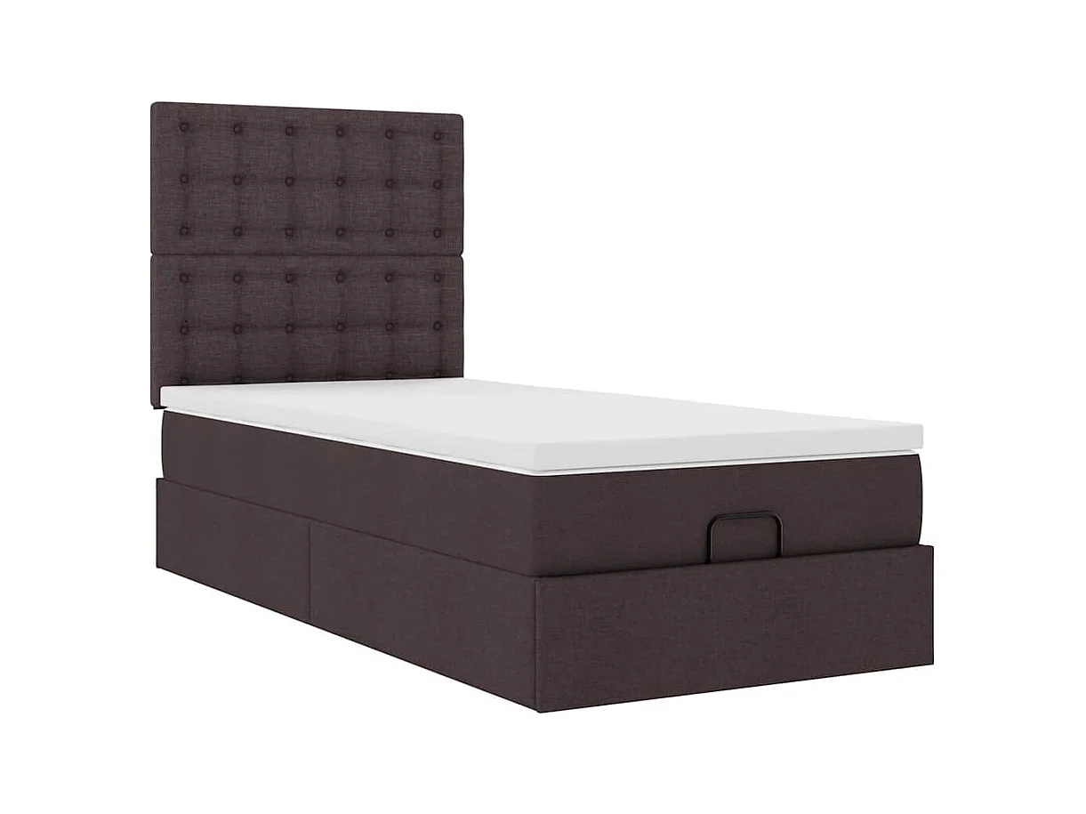 Cadre de lit ottoman avec matelas marron foncé 100x200 cm tissu