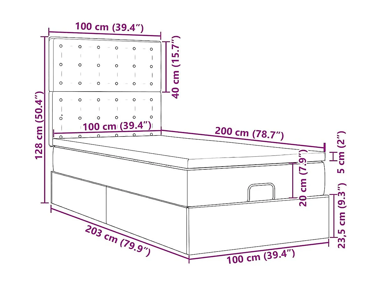 Struttura Letto Pouf con Materasso 100x200 cm in Tessuto