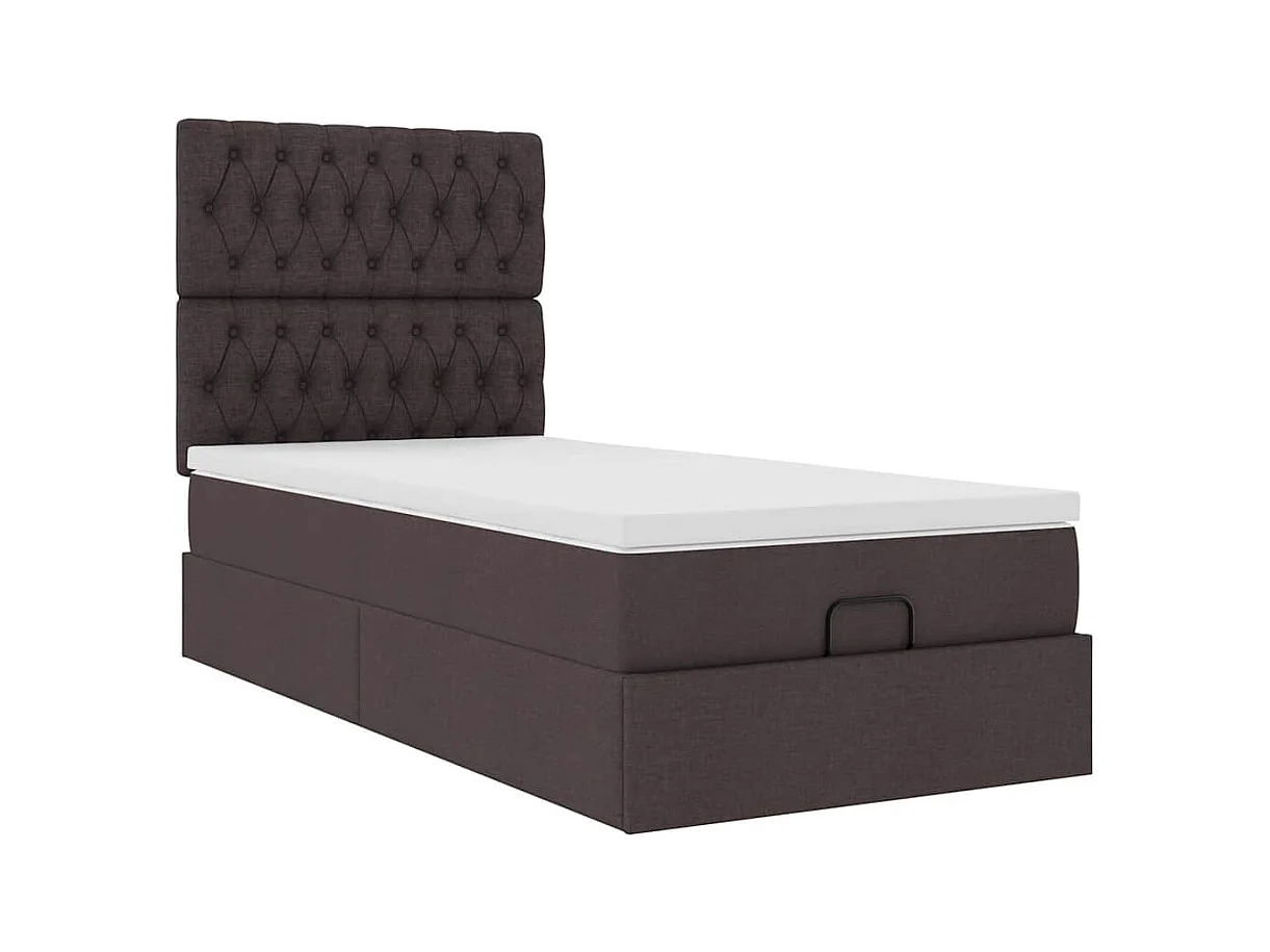 Cadre de lit ottoman avec matelas marron foncé 100x200 cm tissu