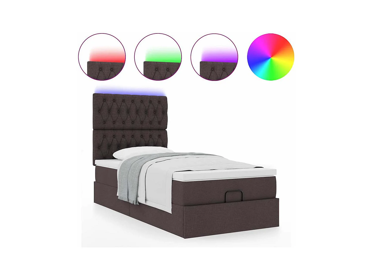 Cadre de lit ottoman avec matelas marron foncé 100x200 cm tissu