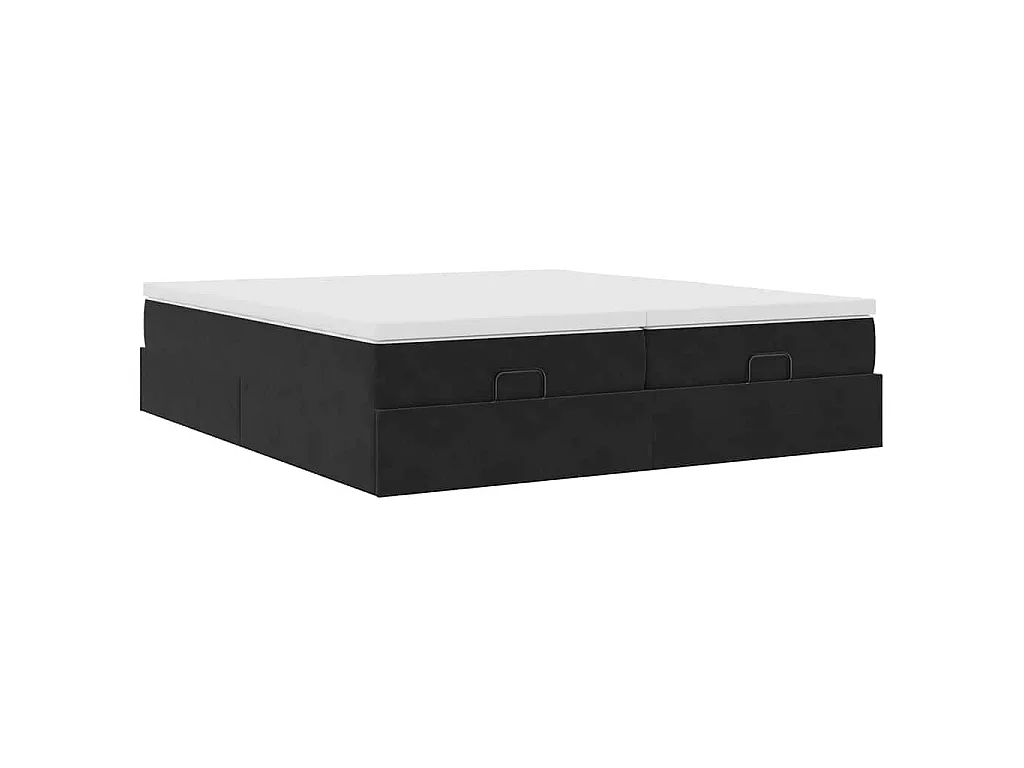 Struttura Letto Pouf con Materassi Nero 160x200 cm in Velluto