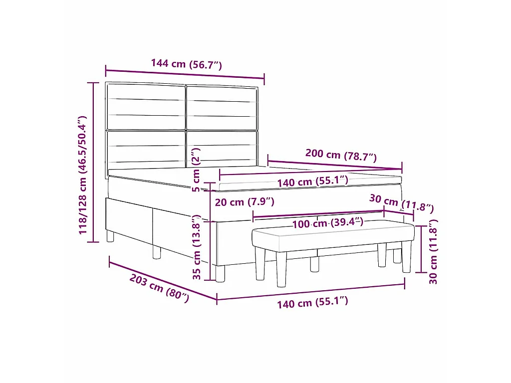 Boxspring bed met kussen Lichtgrijs 200 x 140 cm Stof