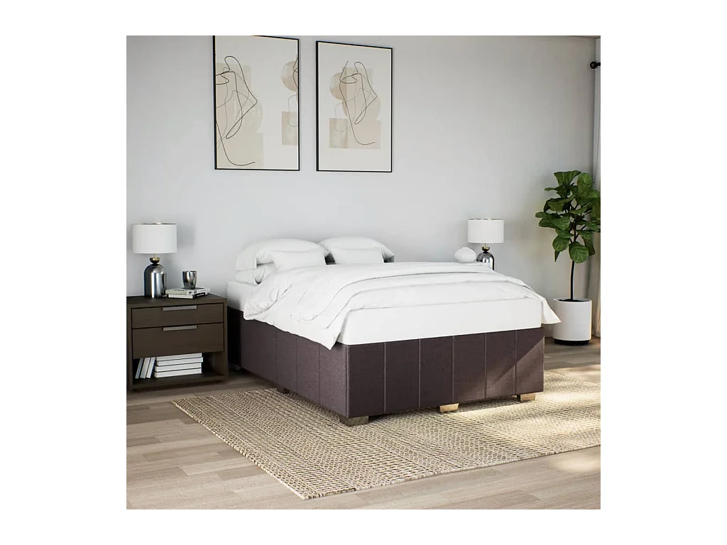 Cadre de lit sans matelas marron foncé 140x200 cm tissu
