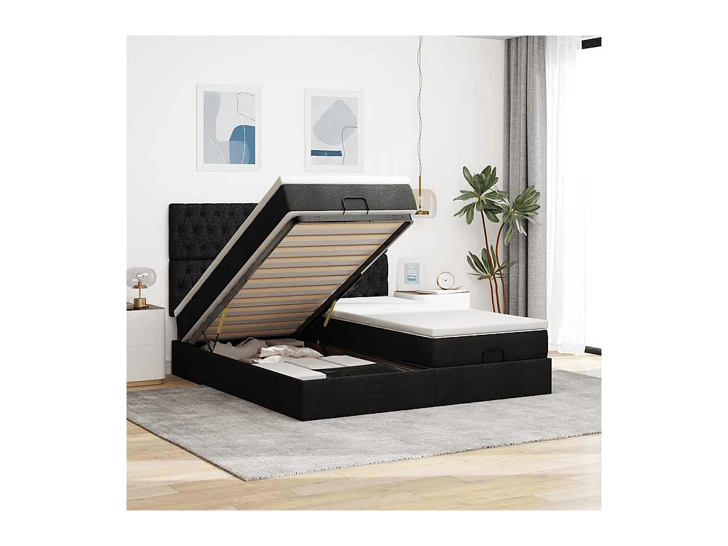 Ottoman bed met matrassen 180x200cm stof zwart