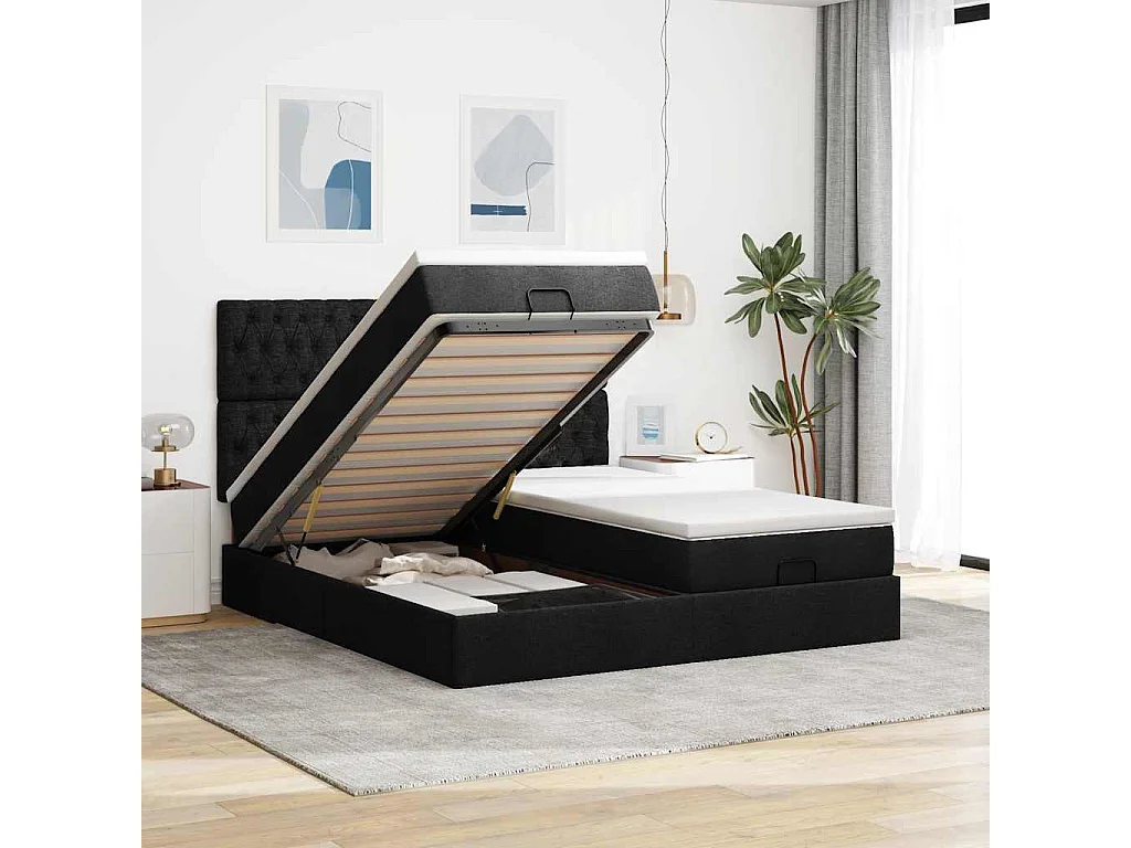 Ottoman-Bett mit Matratzen Schwarz 180x200 cm Stoff