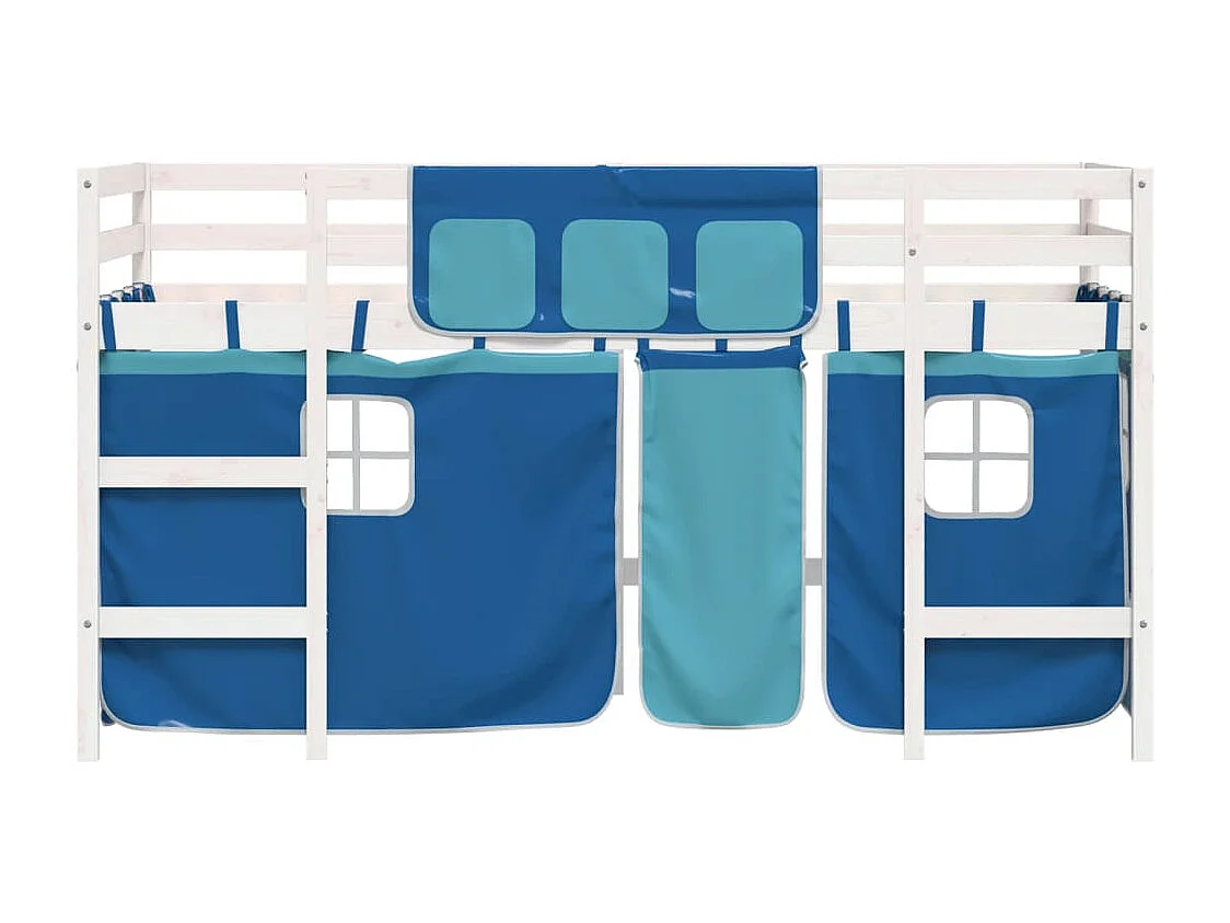 Kinderhoogslaper met gordijnen 90x200 cm grenenhout blauw