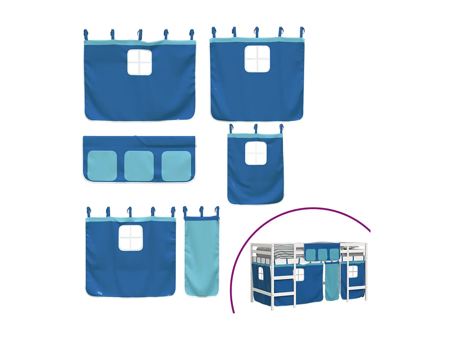 Kinderhoogslaper met gordijnen 90x200 cm grenenhout blauw