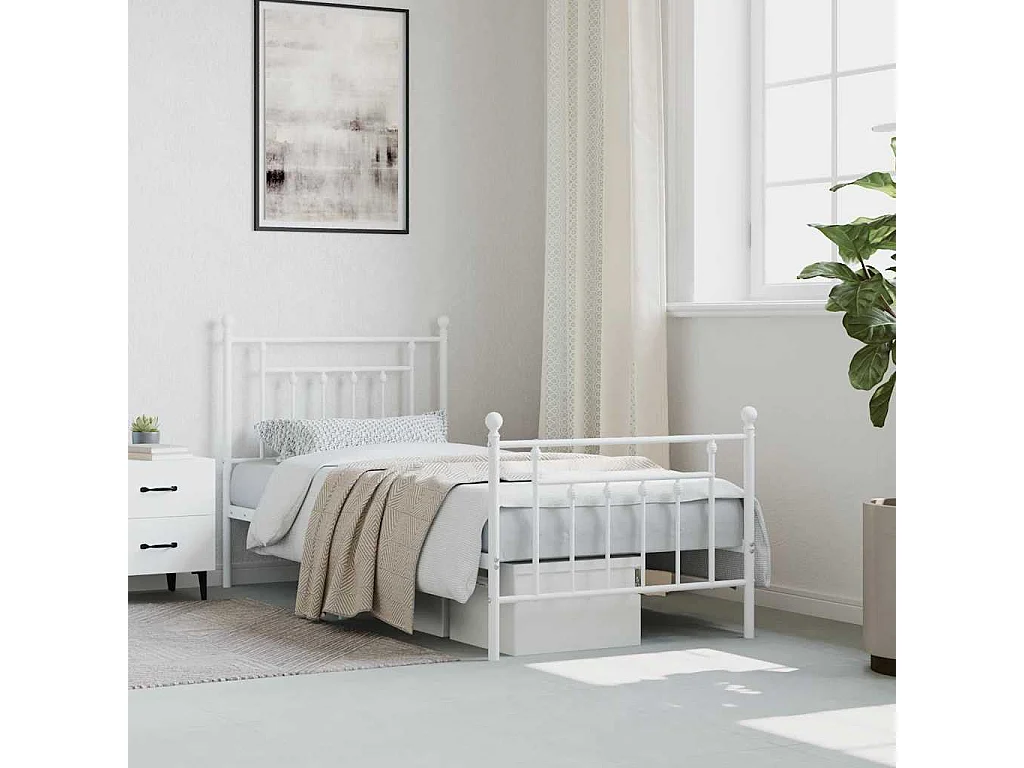 Giroletto con Testiera e Pediera Metallo Bianco 90x190 cm