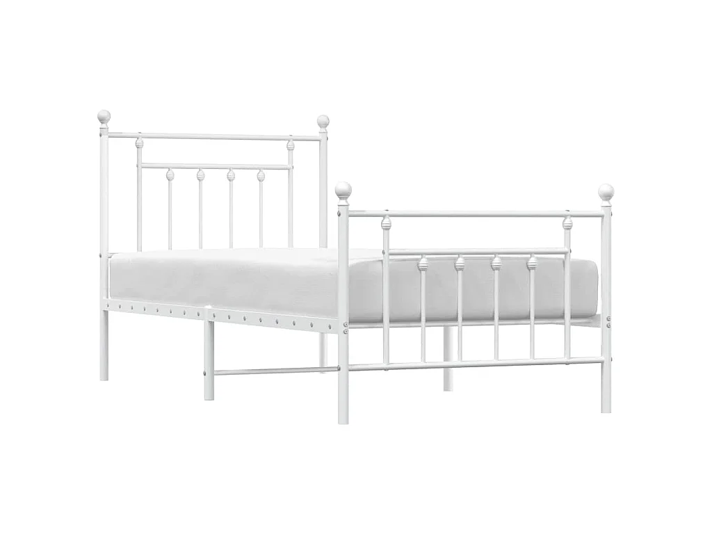 Cadre de lit métal sans matelas avec pied de lit blanc 90x190cm