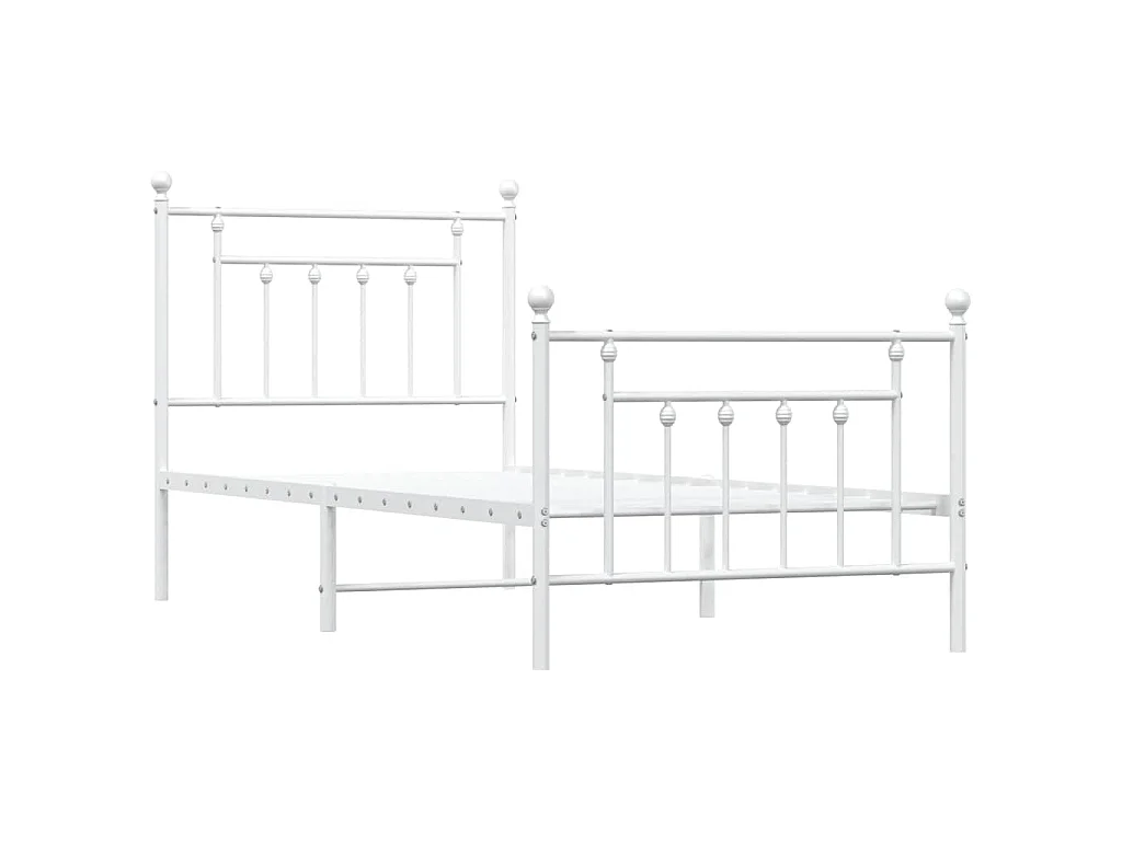 Cadre de lit métal sans matelas avec pied de lit blanc 90x190cm