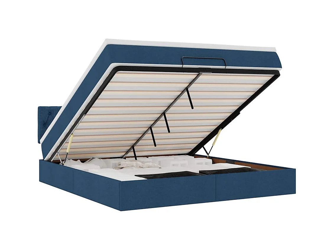 Struttura Letto Pouf con Materasso Blu 160x200 cm in Tessuto