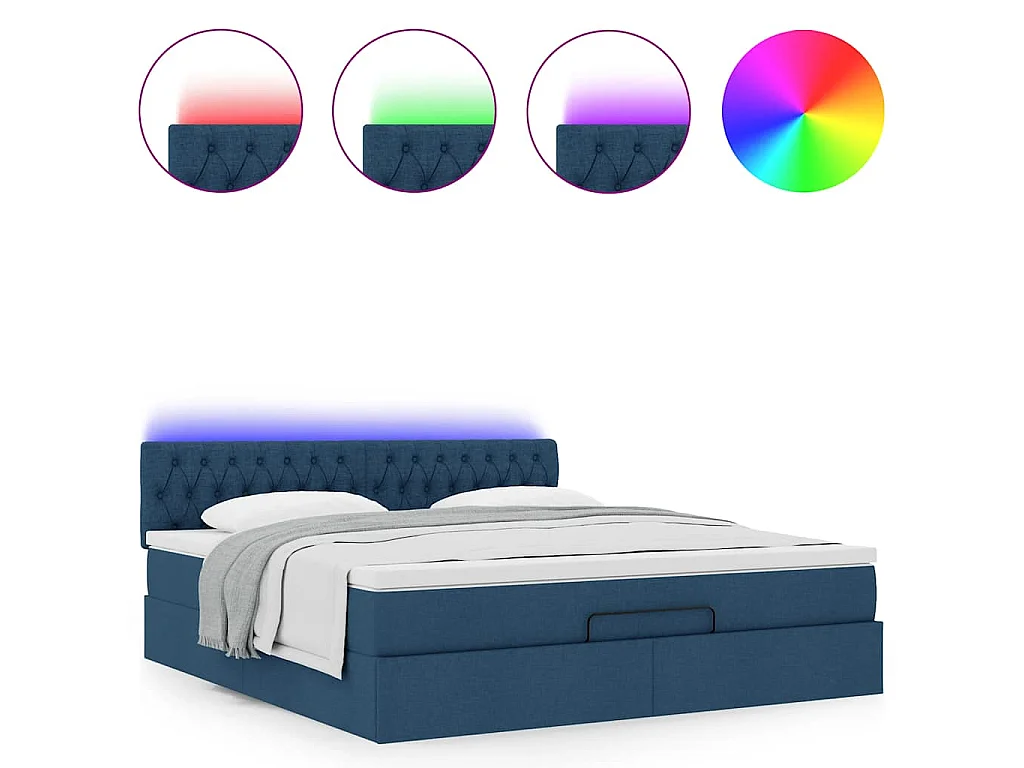 Ottoman-Bett mit Matratze & LEDs Blau 160x200 cm Stoff