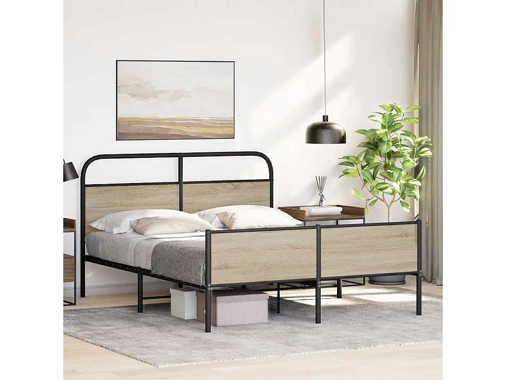 Cadre de lit en métal sans matelas chêne fumé 180x200 cm