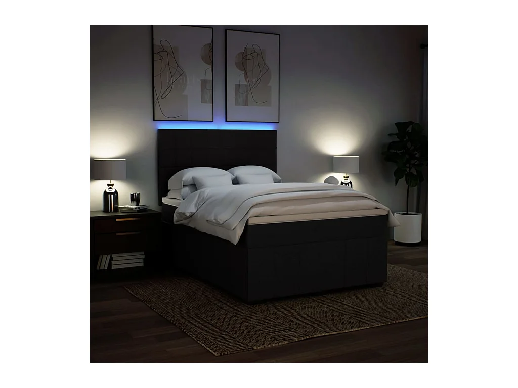 Sommier à lattes de lit avec matelas Noir 140x190 cm Tissu