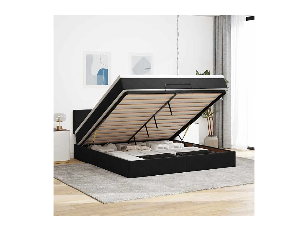 Cadre de lit ottoman avec matelas noir 160x200 cm velours