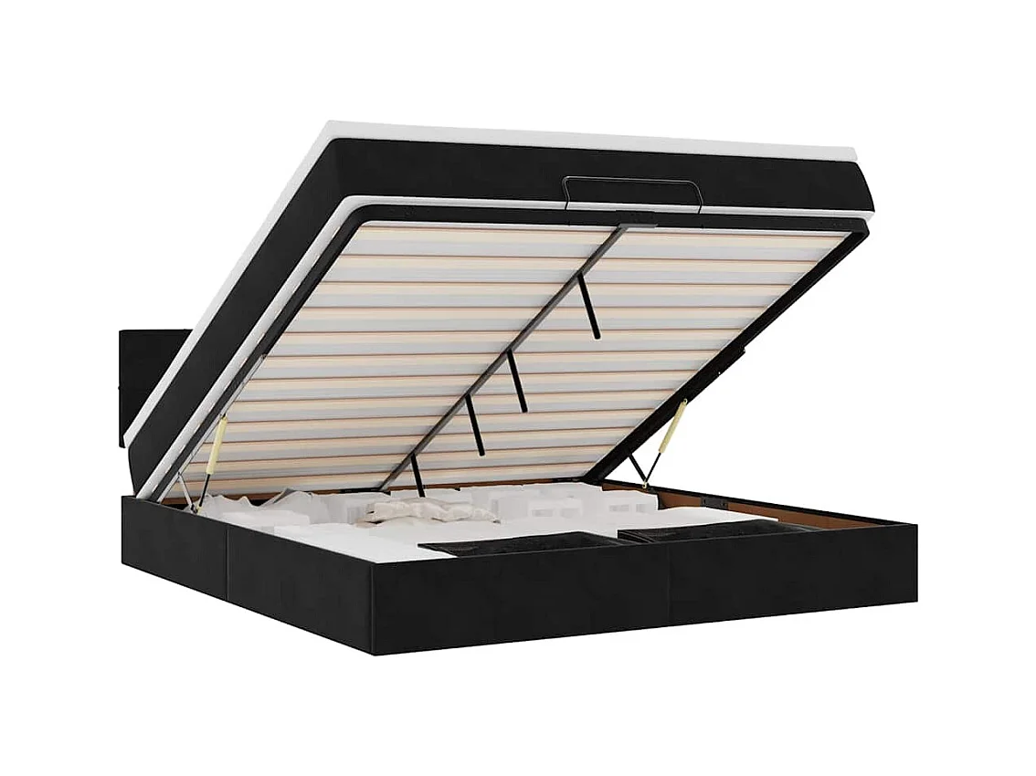 Cadre de lit ottoman avec matelas noir 160x200 cm velours