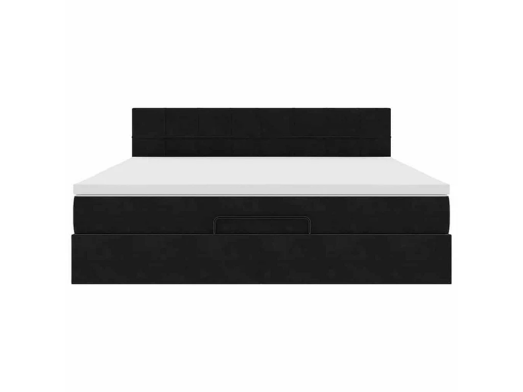 Struttura Letto Pouf con Materasso Nero 160x200 cm in Velluto
