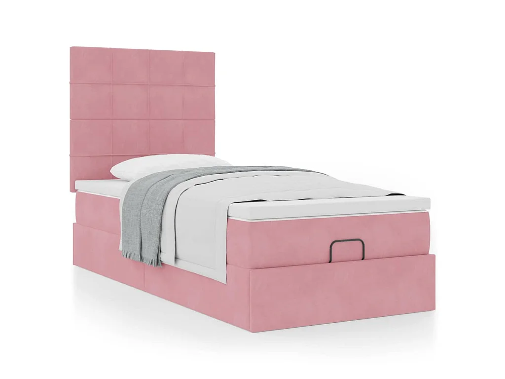 Ottoman bed met matrassen 90x200cm fluweel roze