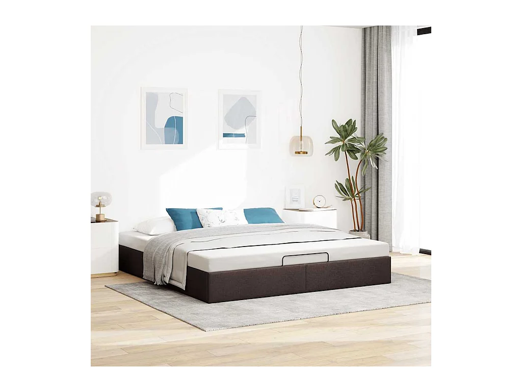 Cadre de lit ottoman sans matelas marron foncé 160x200 cm tissu