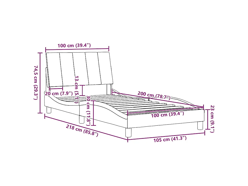 Estrutura de cama sem colchão Hanko 100x200 cm tecido preto
