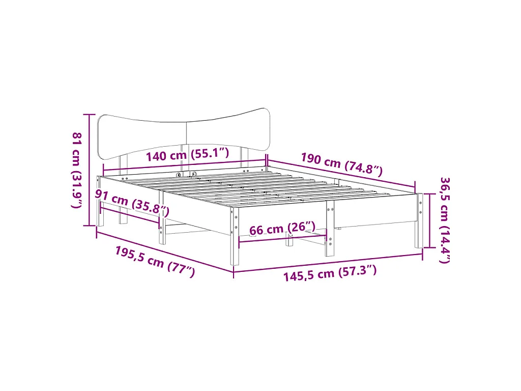 Bed met matras massief grenenhout wasbruin 140x190 cm