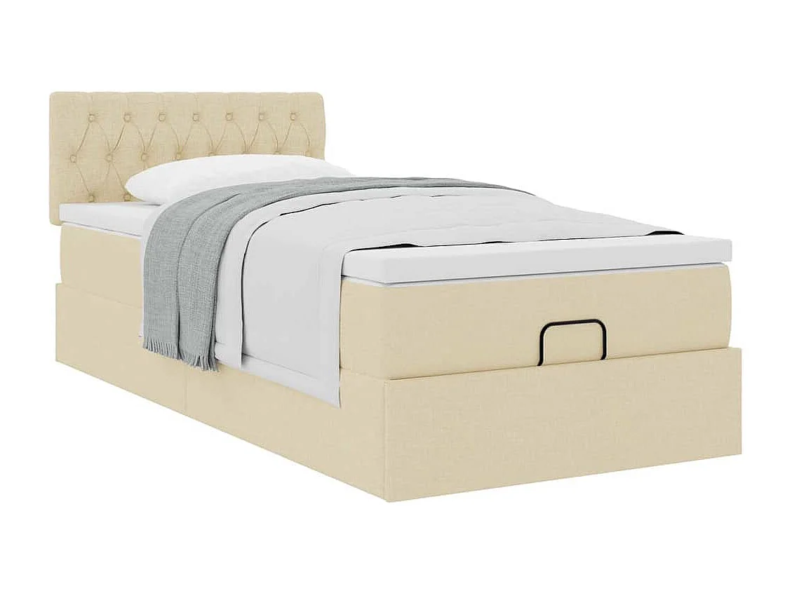 Pouf Letto con Materasso Crema 90x200 cm in Tessuto