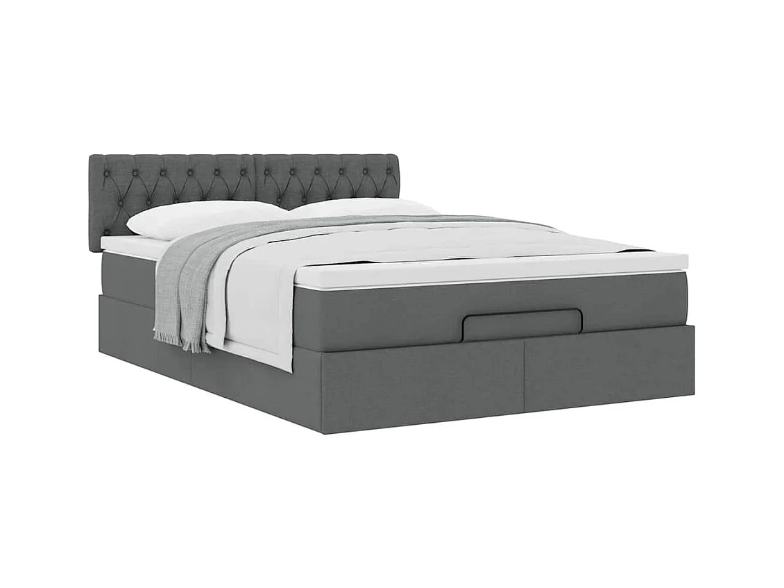 Lit ottoman avec matelas gris foncé 140x200 cm tissu
