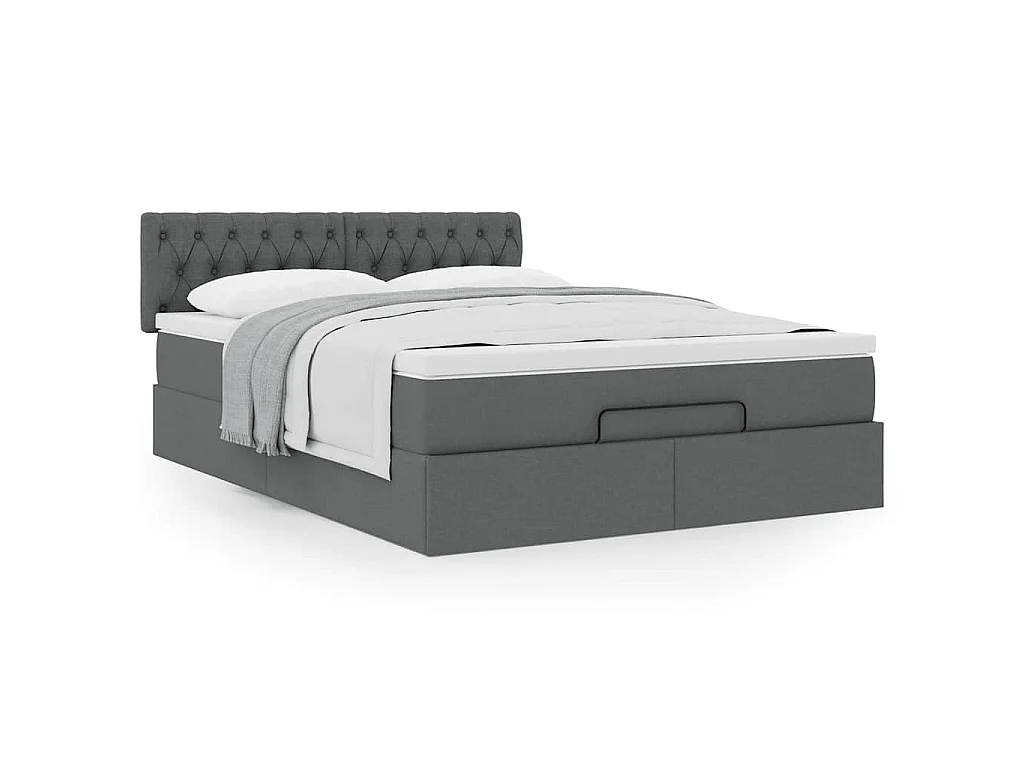Lit ottoman avec matelas gris foncé 140x200 cm tissu