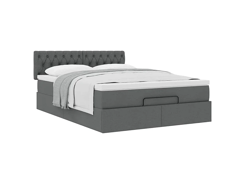 Lit ottoman avec matelas gris foncé 140x200 cm tissu