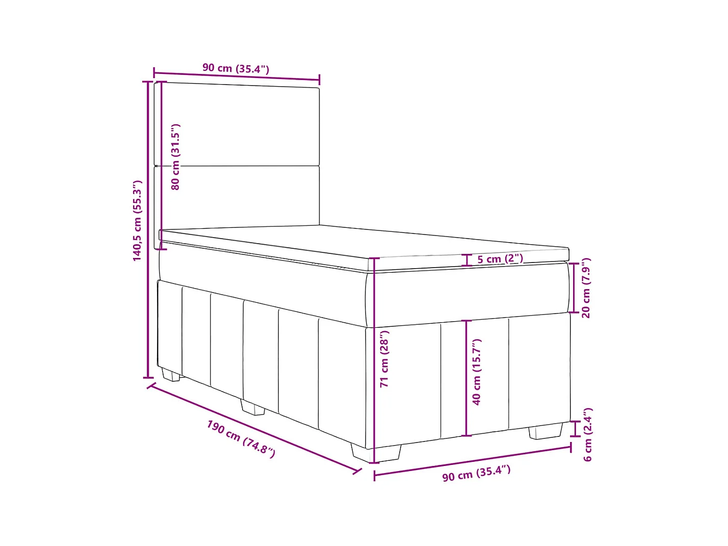 Boxspring met matras stof zwart 90x190 cm