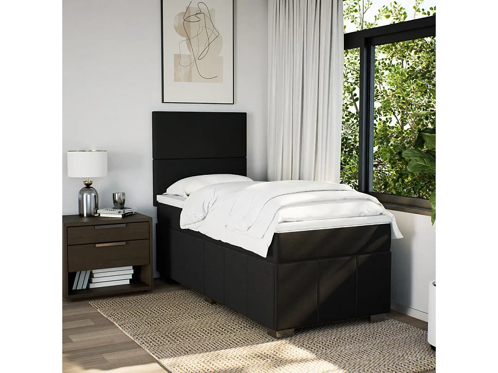 Sommier à lattes de lit avec matelas Noir 90x190 cm Tissu