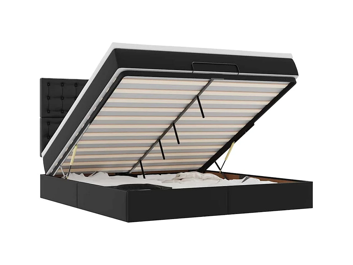 Cadre de lit ottoman avec matelas noir 160x200 cm similicuir