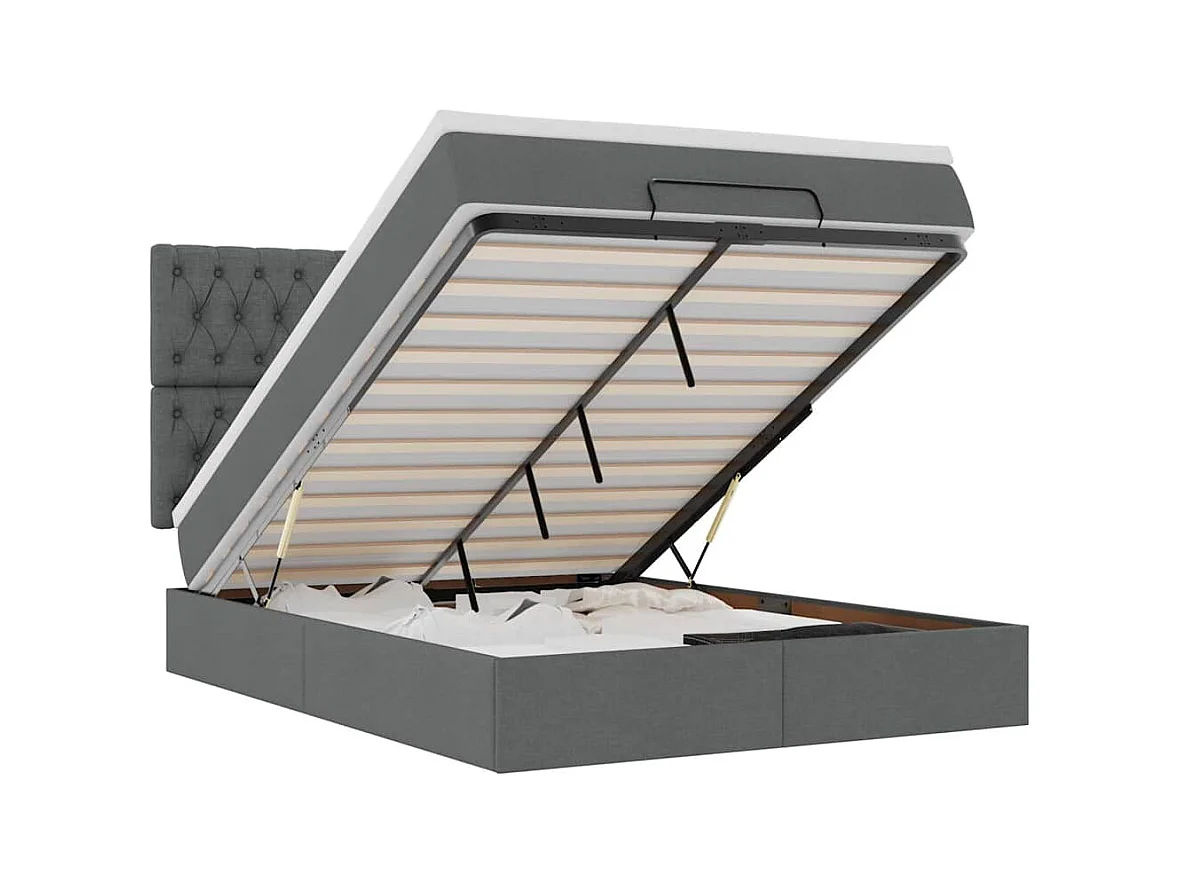 Cadre de lit ottoman avec matelas gris foncé 140x190 cm tissu