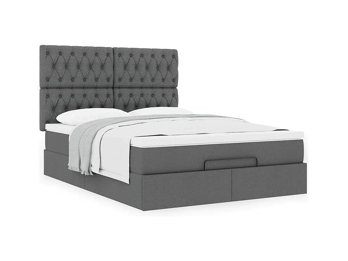 Cadre de lit ottoman avec matelas gris foncé 140x190 cm tissu