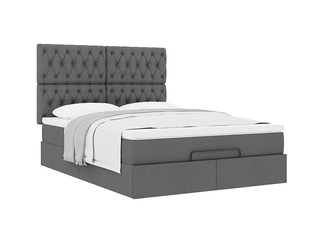 Cadre de lit ottoman avec matelas gris foncé 140x190 cm tissu