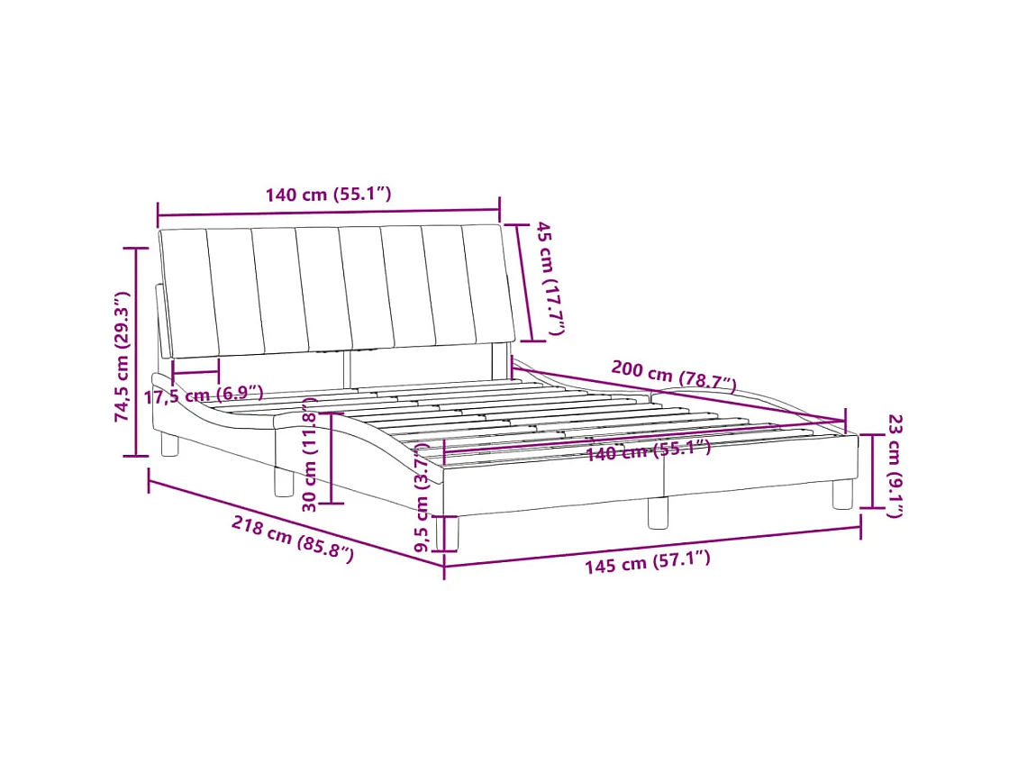 Cadre de lit sans matelas Hanko vert foncé 140x200 cm velours