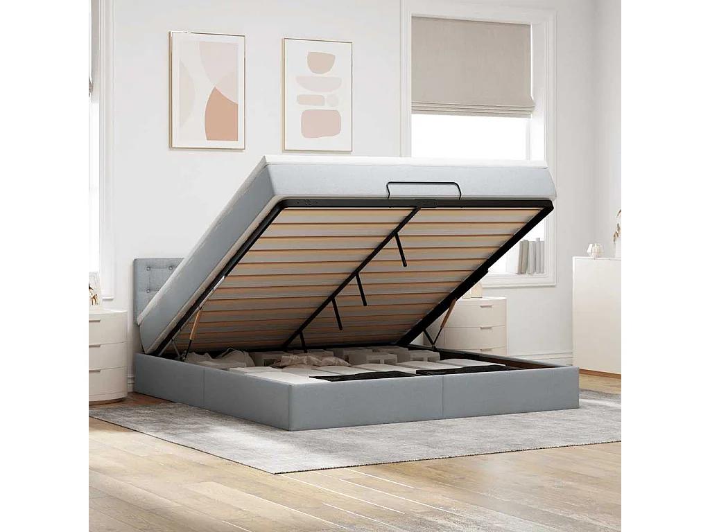 Struttura Letto Pouf con Materasso 180x200 cm in Tessuto