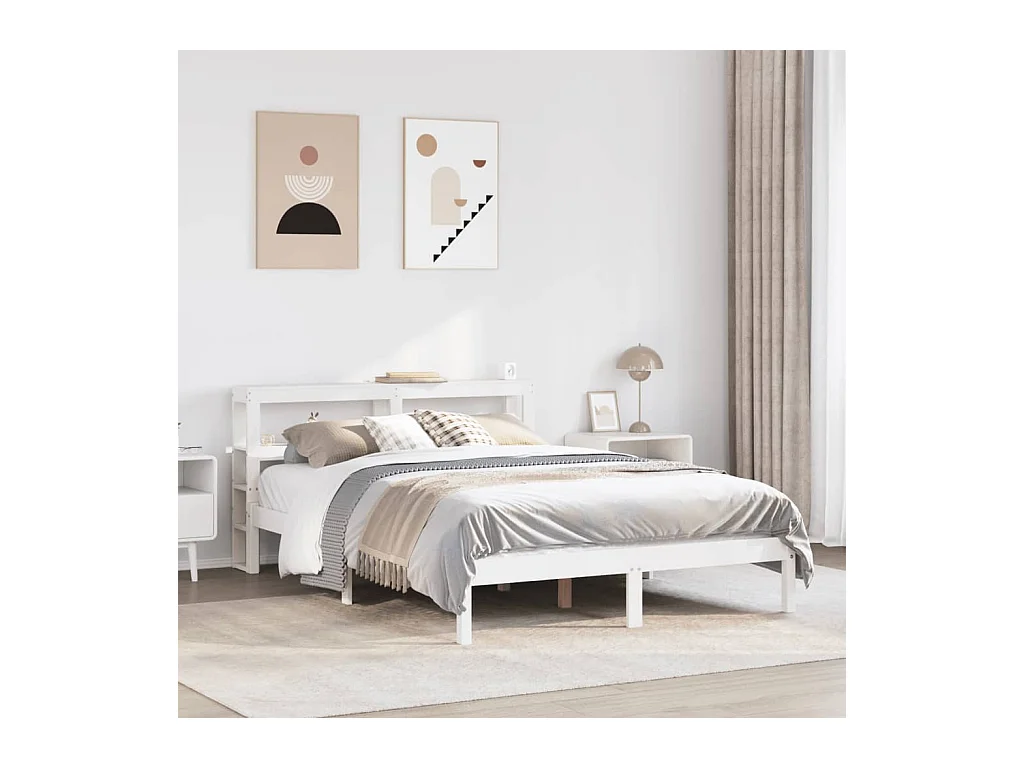 Bedframe zonder matras massief grenenhout wit 140x190 cm