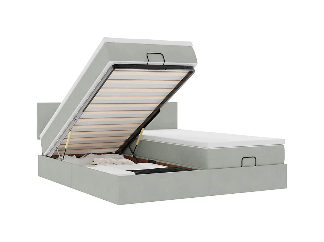 Ottoman-Bett mit Matratzen & LEDs Hellgrau 160x200 cm Samt