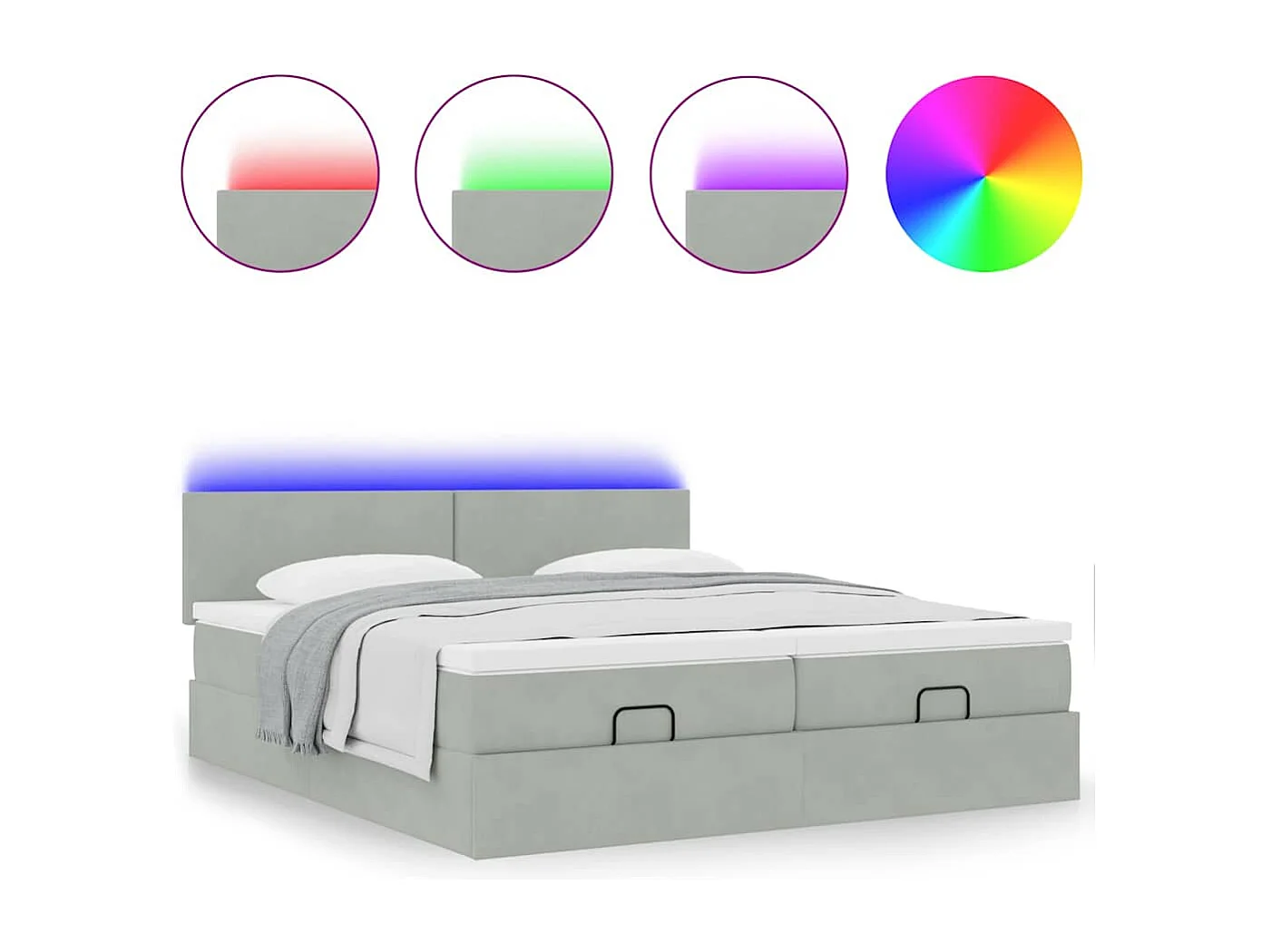Ottoman bed met matrassen en LED's 160x200cm fluweel lichtgrijs