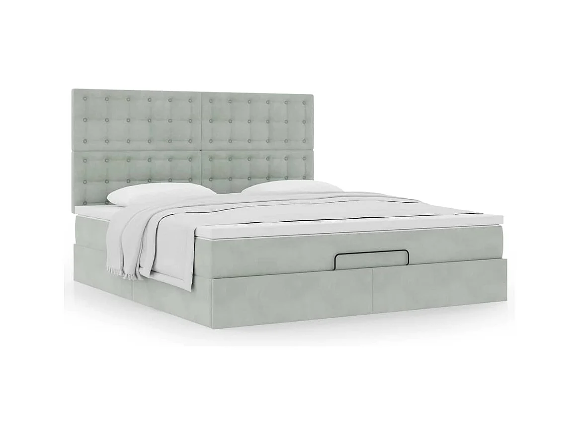 Cadre de lit ottoman et matelas gris clair 180x200cm velours