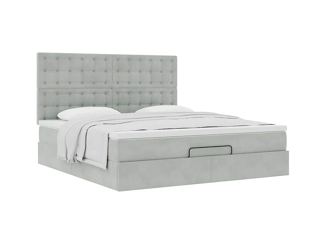 Cadre de lit ottoman et matelas gris clair 180x200cm velours