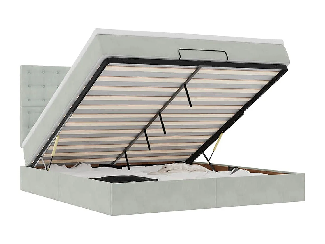 Estrutura cama otomana colchões 180x200cm veludo cinzento claro