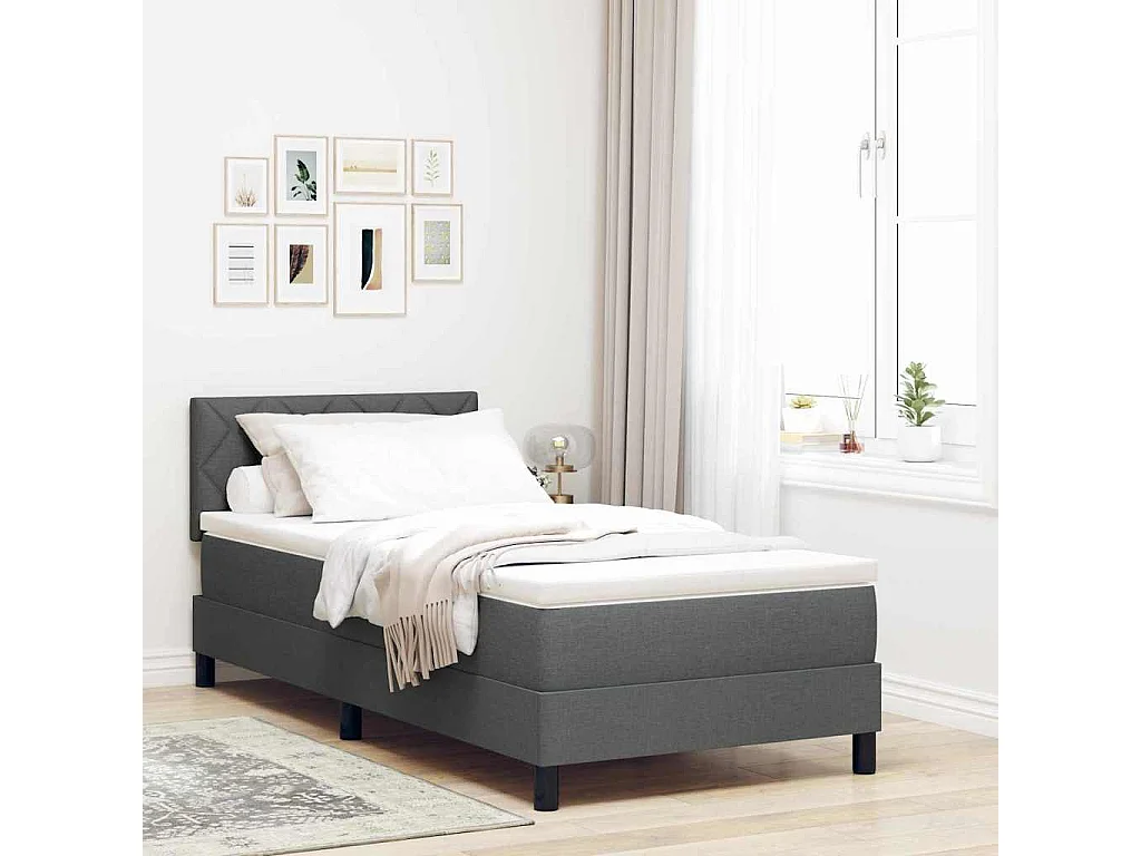 Lit à ressorts avec matelas Gris foncé 90 x 190 cm tissu