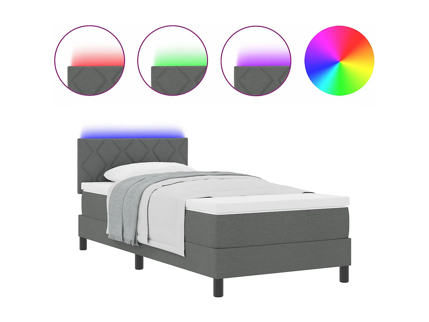 Lit à ressorts avec matelas Gris foncé 90 x 190 cm tissu