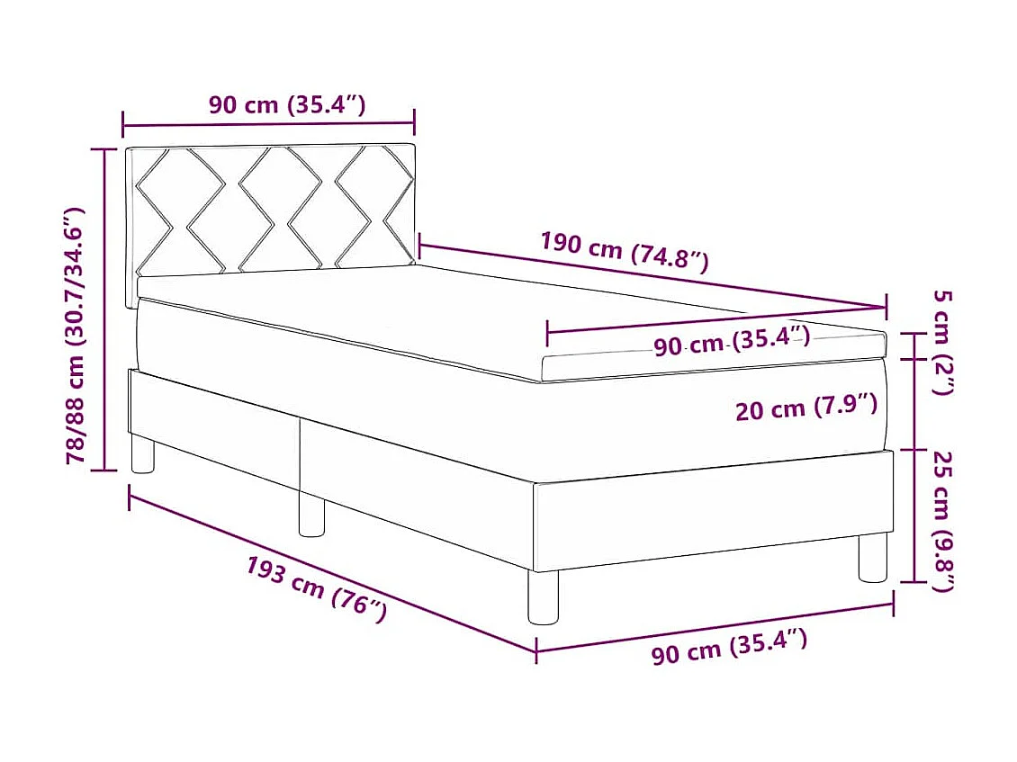 Lit à ressorts avec matelas Gris foncé 90 x 190 cm tissu