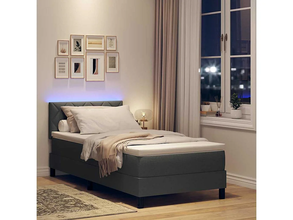 Lit à ressorts avec matelas Gris foncé 90 x 190 cm tissu